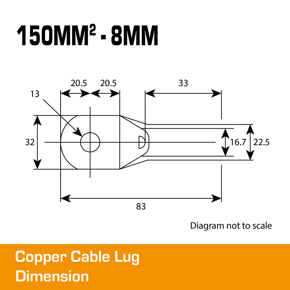 Copper Cable Lug - 150mm² Lug 8mm Hole