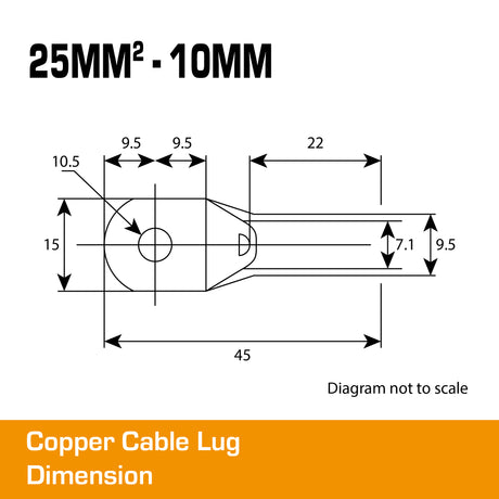 Copper Cable Lug - 25mm² Lug 10mm Hole