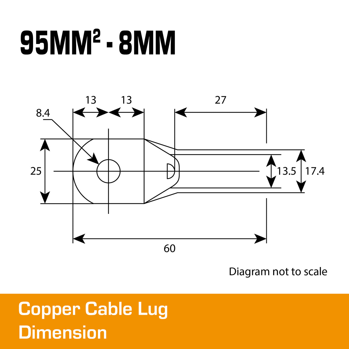 Copper Cable Lug - 95mm² Lug 8mm Hole