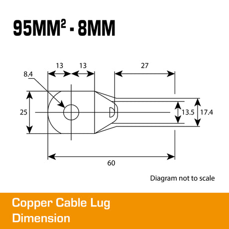 Copper Cable Lug - 95mm² Lug 8mm Hole