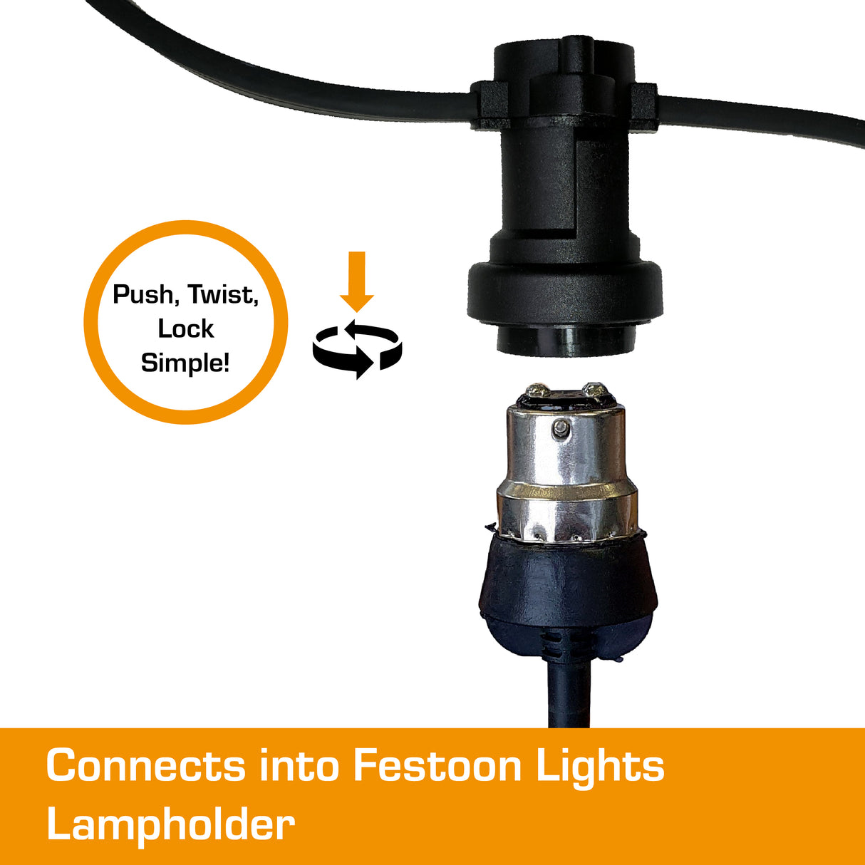 b22 extension lead connecting to festoon lights.