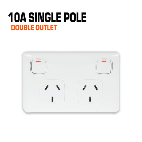 10 amp white powerpoint double outlet single pole.