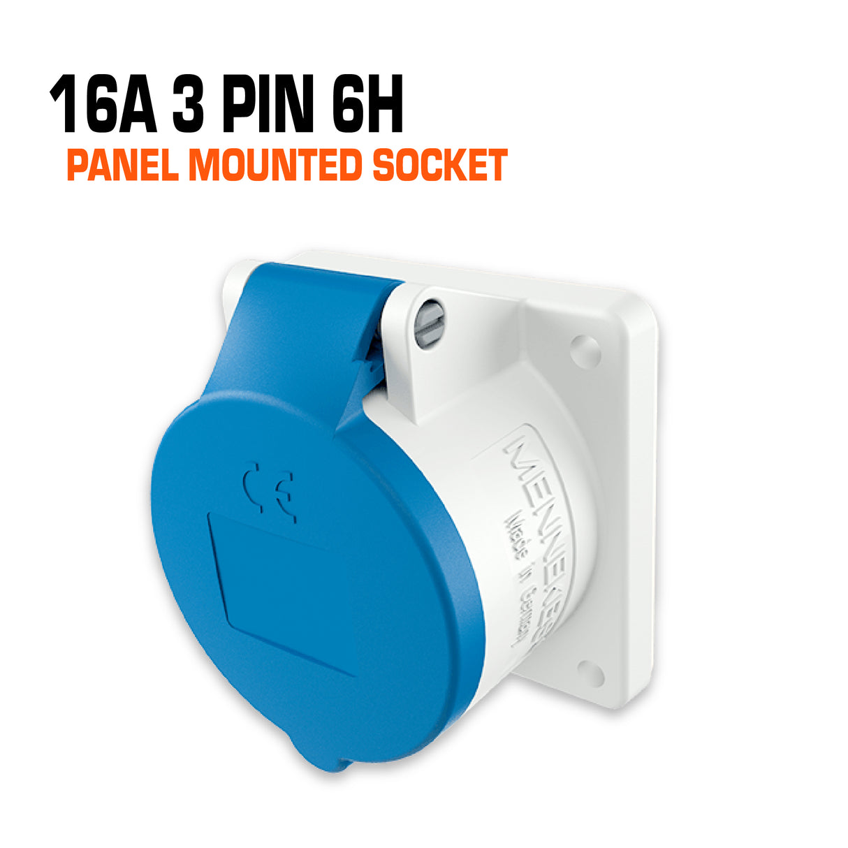 Mennekes 16 amp 3 pin blue panel mounted socket.