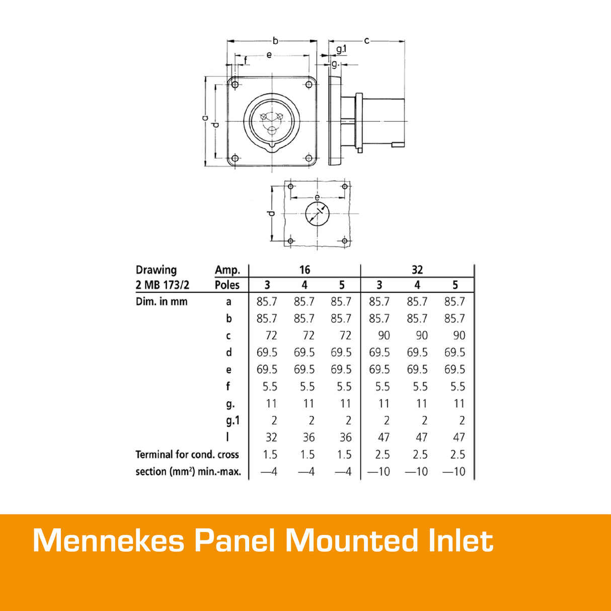 MENNEKES 16A Panel Mounted Inlet 3 PIN IP44