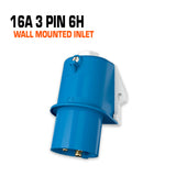 Mennekes 16 amp 3 pin blue wall mounted inlet.