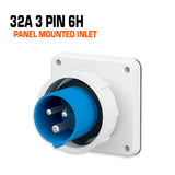 Mennekes 32 amp 3 pin blue panel mounted inlet.