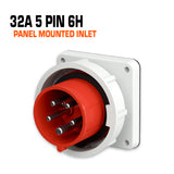 Mennekes 32 amp 5 pin 6h red panel mounted inlet.