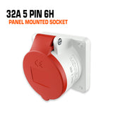 Mennekes 32 amp 5 pin red panel mounted socket.