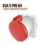 Mennekes 63 amp 5 pin red panel mounted socket.