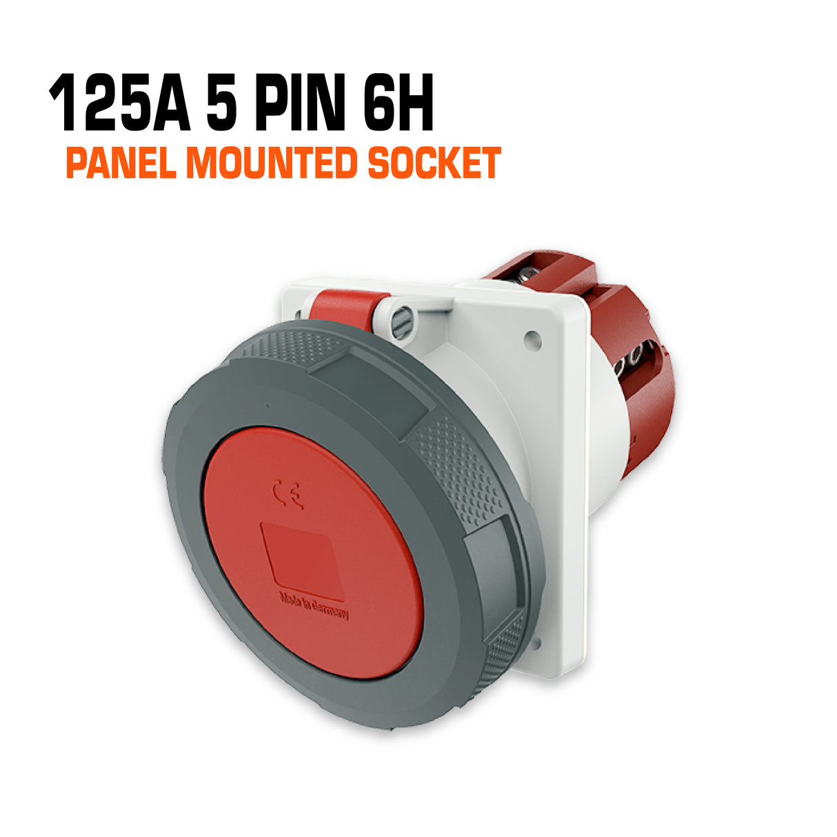 Mennekes 125 amp 5 pin red panel mounted socket.