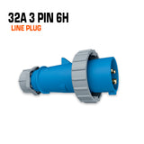 Mennekes 32 amp 3 pin 6h blue line plug.