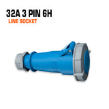 Mennekes 32 amp 3 pin 6h blue line socket.