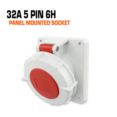 Mennekes 32 amp 5 pin 6h red panel mounted socket.