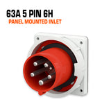 Mennekes 63 amp 5 pin 6h red panel mounted intlet.