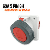 Mennekes 63 amp 5 pin 6h red panel mounted socket.