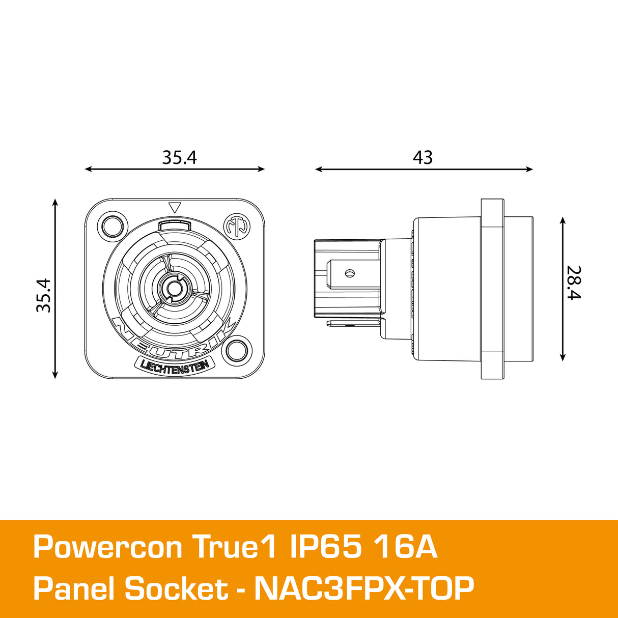 Powercon True1 IP65 16A Panel Socket