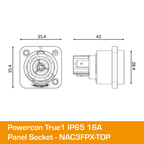 Powercon True1 IP65 16A Panel Socket