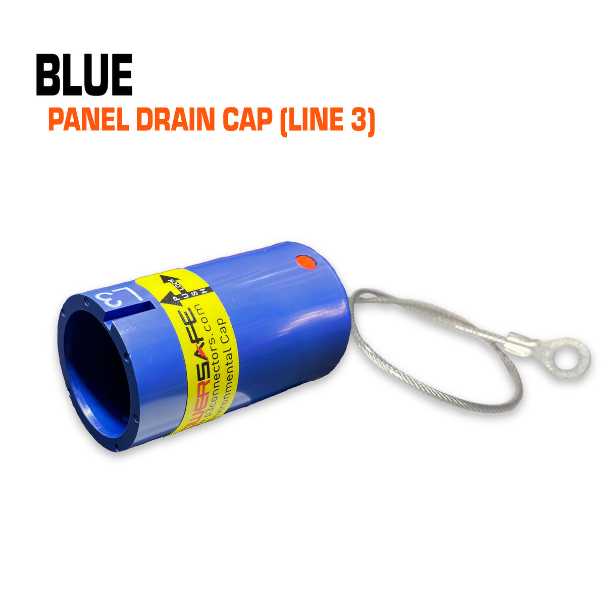 Powersafe blue panel drain cap.