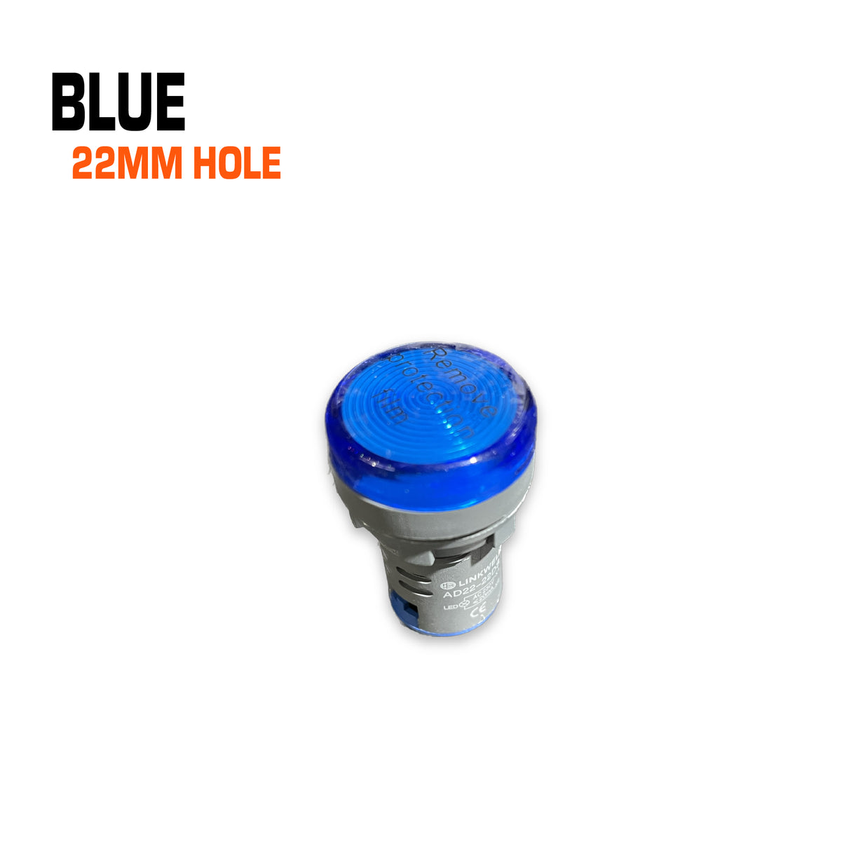 Blue 240V panel light with a 22mm hole.