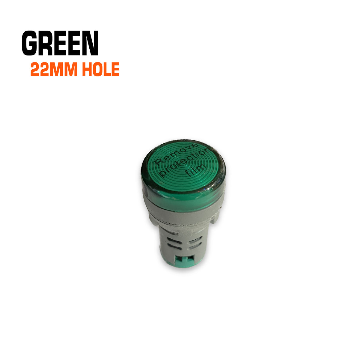 Green 240V panel light with a 22mm hole.