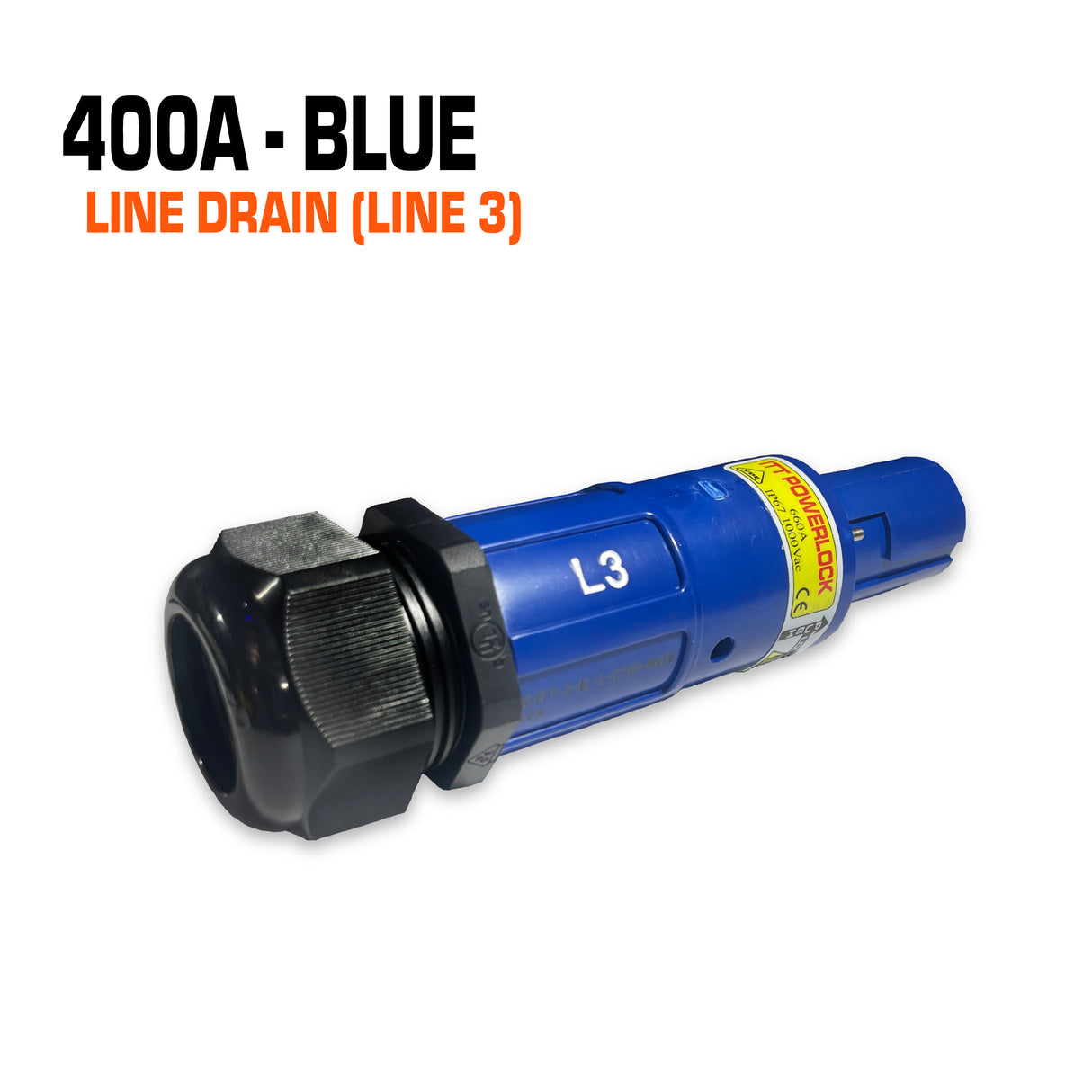 Powerlock 400 amp blue line drain connector.