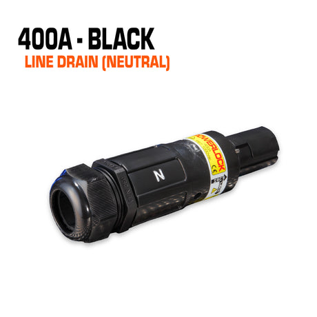 Powerlock 400 amp black line drain connector.