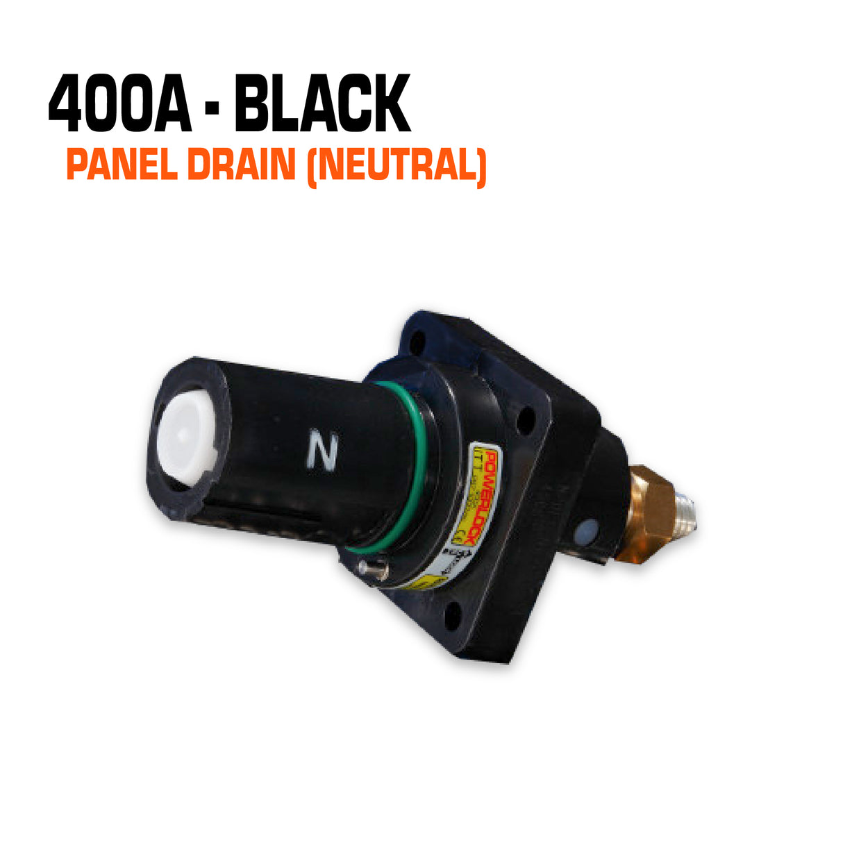 Powerlock 400 amp black panel drain connector.