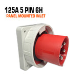 Qixing 125 amp 5 pin red panel mounted inlet.