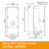 Qixing IP67 Interlocked Switched Socket Outlet - 125A 5 Pin QX5692