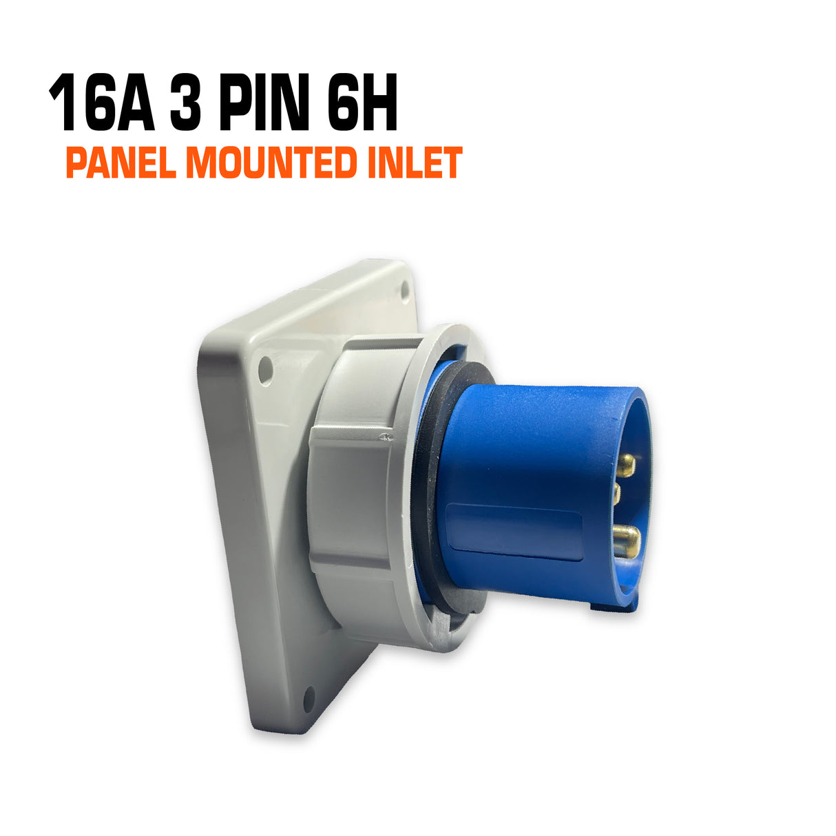 Qixing 16 amp 3 pin blue panel mounted inlet.