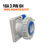 Qixing 16 amp 3 pin blue panel mounted outlet.