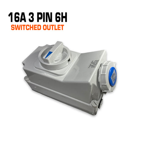 Qixing 16 amp 3 pin blue switched outlet.