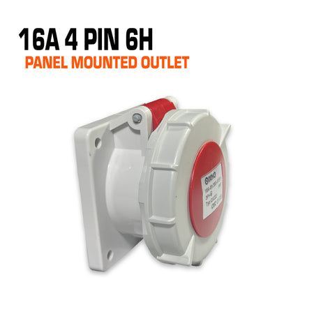 Qixing 16 amp 4 pin red panel mounted outlet.