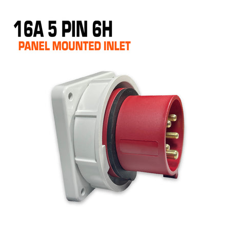 Qixing 16 amp 5 pin red panel mounted inlet.