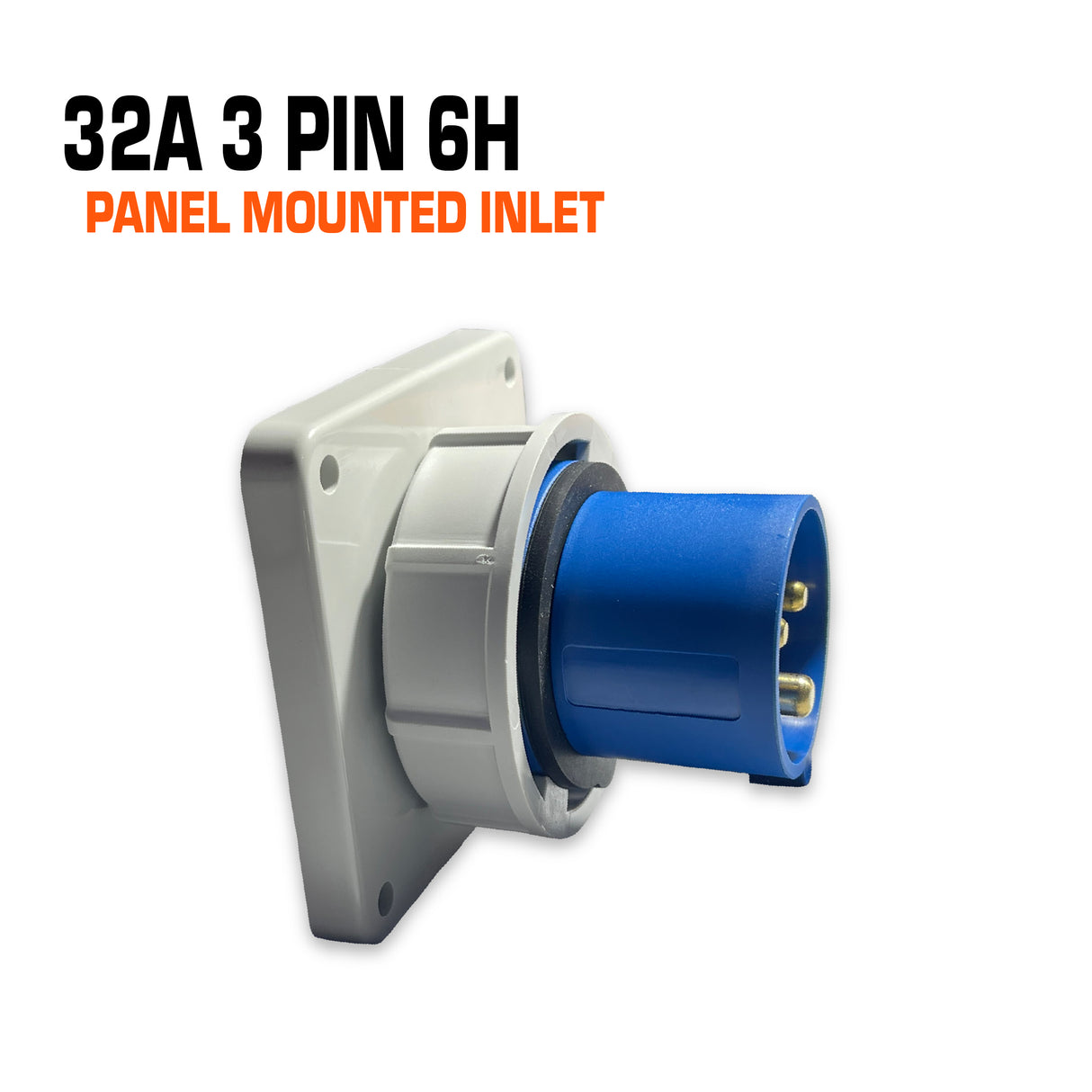 Qixing 32 amp 3 pin blue panel mounted inlet.