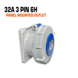 Qixing 32 amp 3 pin blue panel mounted outlet.