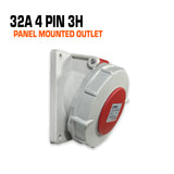 Qixing 32 amp 4 pin red panel mounted outlet.