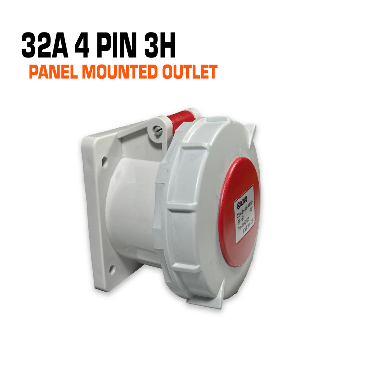 Qixing 32 amp 4 pin red panel mounted outlet.