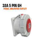 Qixing 32amp 5 pin red panel mounted outlet.