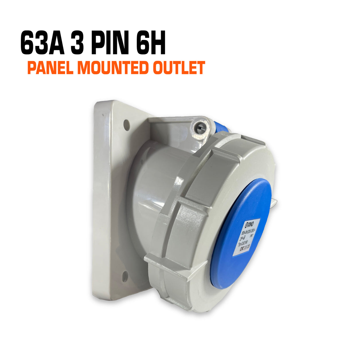 Qixing 63 amp 3 pin panel mounted outlet.