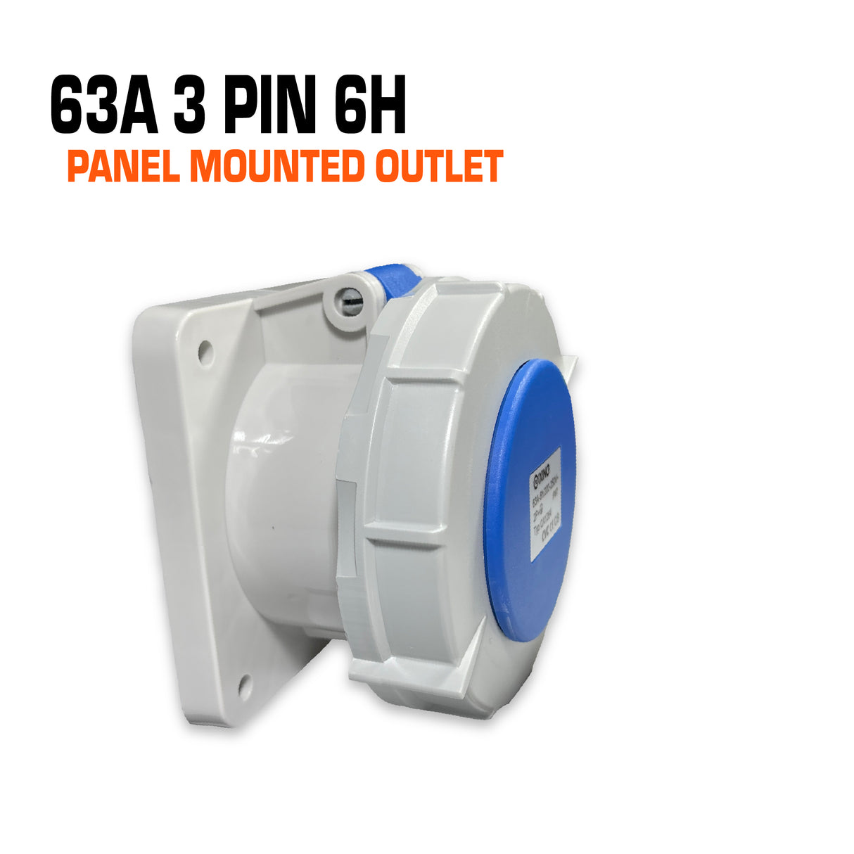 Qixing 63 amp 3 pin blue panel mounted outlet.