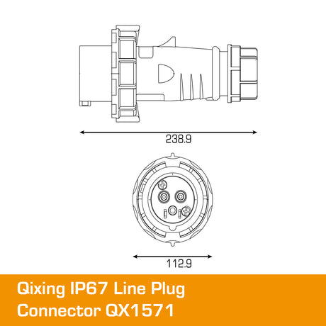 QIXING IP67 Line Plug - 63A 3 Pin QX1571