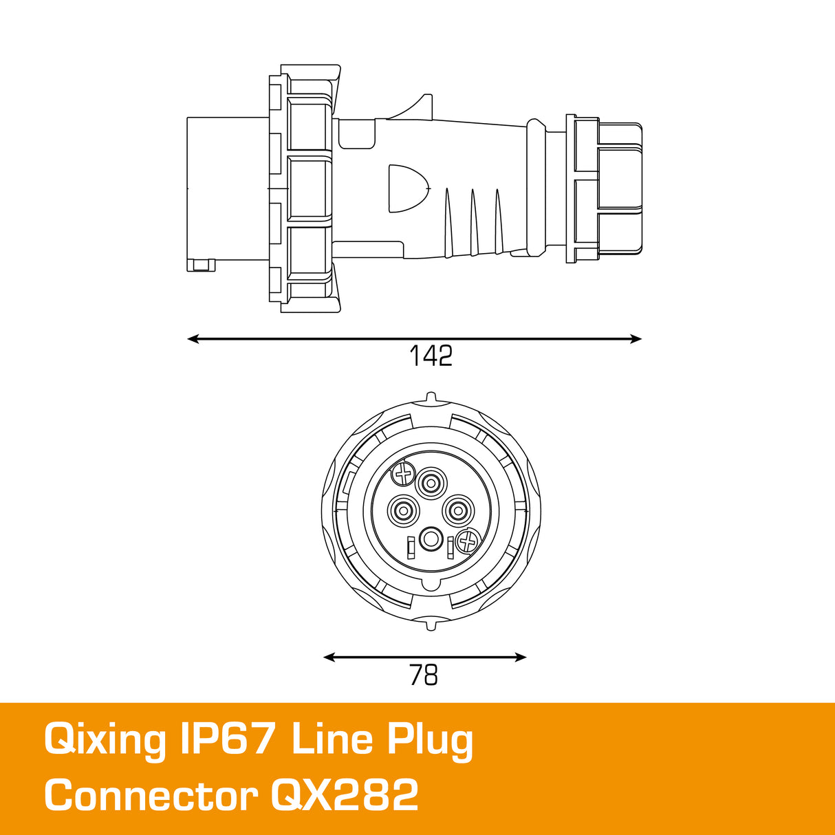 QIXING IP67 Line Plug - 16A 4 Pin QX282