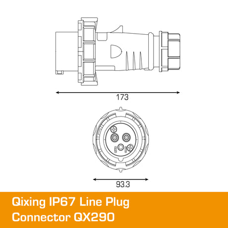 QIXING IP67 Line Plug - 32A 3 PIN QX290