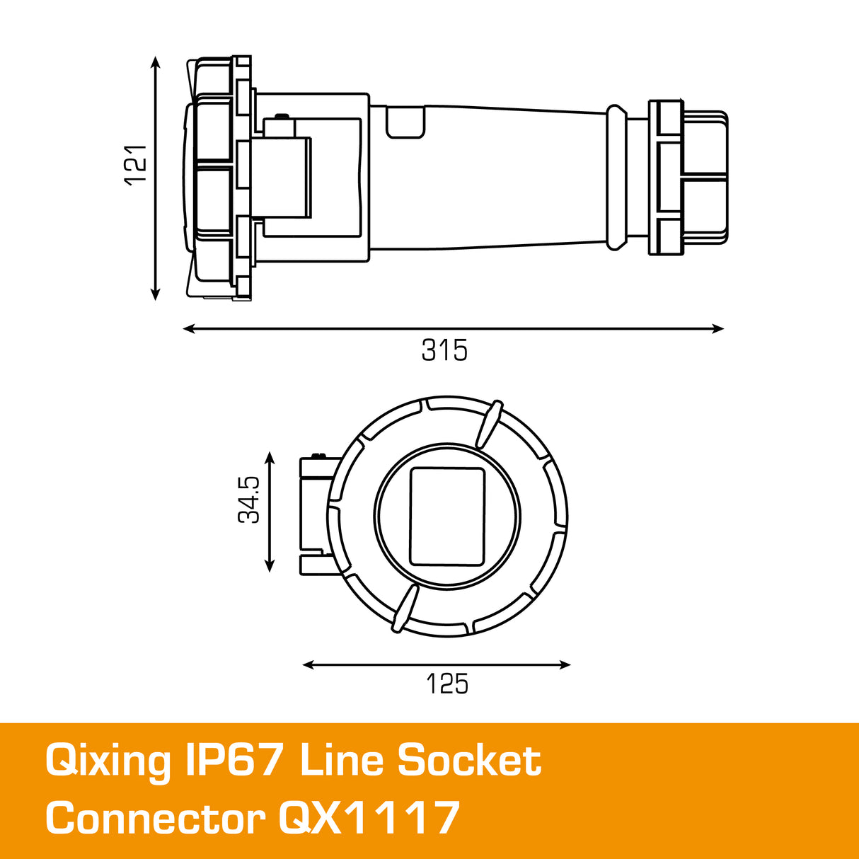 QIXING IP67 Line Socket - 63A 4 Pin QX1117