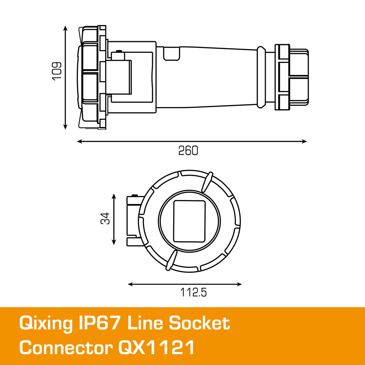 QIXING IP67 Line Socket - 63A 5 PIN QX1121