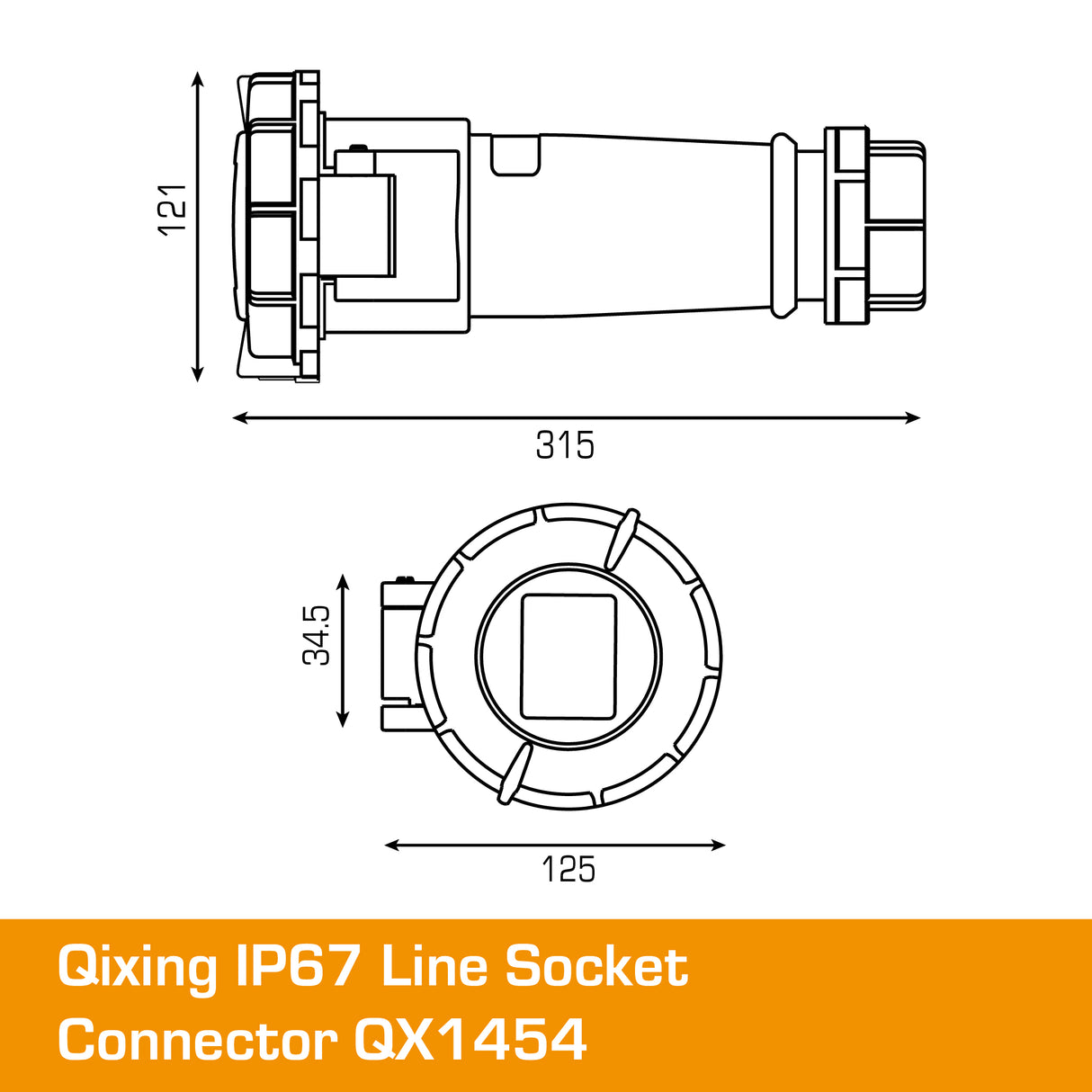 QIXING IP67 Line Socket - 125A 5 PIN QX1454