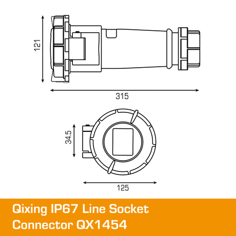 QIXING IP67 Line Socket - 125A 5 PIN QX1454