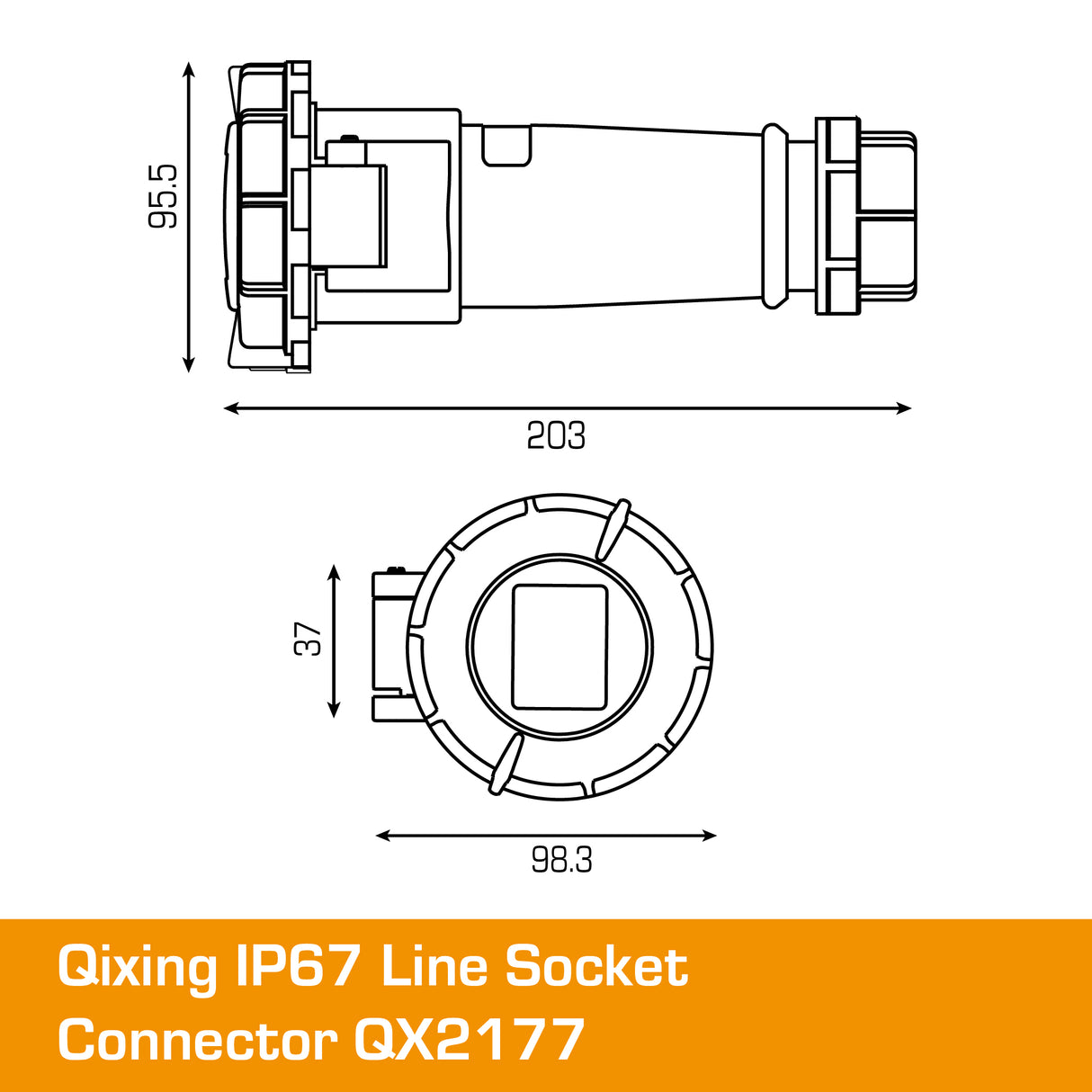 QIXING IP67 Line Socket - 32A 4 Pin Reefer QX2177