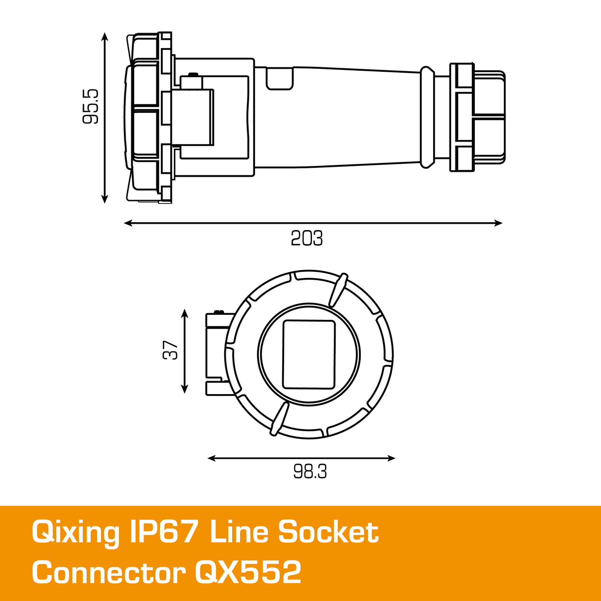 QIXING IP67 Line Socket - 32A 3 PIN QX552